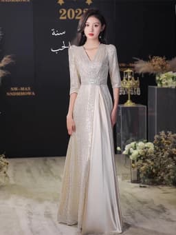 Elegant Evening Gown Women's Hostess Ball Performance Outfit Glittering Sequins Midi Dress Zipper Style Slim Fit Long Skirt