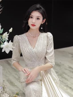 Elegant Evening Gown Women's Hostess Ball Performance Outfit Glittering Sequins Midi Dress Zipper Style Slim Fit Long Skirt