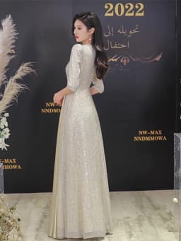 Elegant Evening Gown Women's Hostess Ball Performance Outfit Glittering Sequins Midi Dress Zipper Style Slim Fit Long Skirt