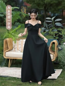 Slimming Black Long Evening Dress Women's Style Sister's Gown Performance Outfit Adult Ceremony Dress Korean Style A-Line Skirt