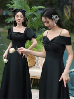 Slimming Black Long Evening Dress Women's Style Sister's Gown Performance Outfit Adult Ceremony Dress Korean Style A-Line Skirt