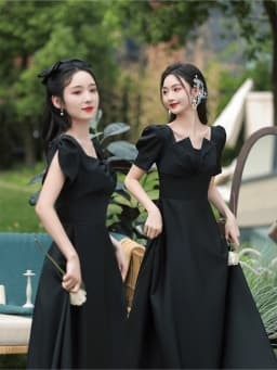 Slimming Black Long Evening Dress Women's Style Sister's Gown Performance Outfit Adult Ceremony Dress Korean Style A-Line Skirt