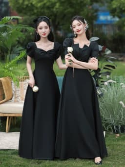 Slimming Black Long Evening Dress Women's Style Sister's Gown Performance Outfit Adult Ceremony Dress Korean Style A-Line Skirt
