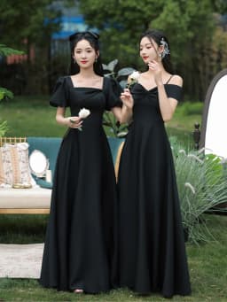 Slimming Black Long Evening Dress Women's Style Sister's Gown Performance Outfit Adult Ceremony Dress Korean Style A-Line Skirt