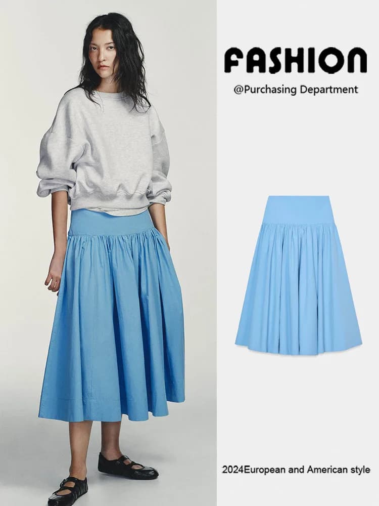 Spring New Arrival Women's Fashionable High Waist Midi Skirt Versatile Slimming Fluffy 2026 Seasonal Trendy Ethnic Costume