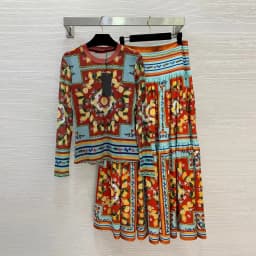 Early Spring Lemon Print T-Shirt And High Waist Mesh Skirt Set Women's Holiday Fashionable Ethnic Style Stage Costume