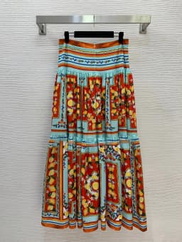 Early Spring Lemon Print T-Shirt And High Waist Mesh Skirt Set Women's Holiday Fashionable Ethnic Style Stage Costume