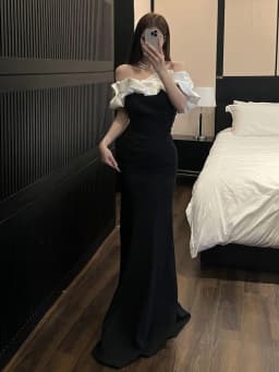 Ele Evening Gown One oulder High Waist Fi Tail Dr for Women Par Ball Host Polyester Fabric ort Sve Long ...
