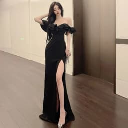 Ele Evening Gown One oulder High Waist Fi Tail Dr for Women Par Ball Host Polyester Fabric ort Sve Long ...