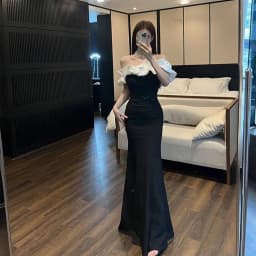 Ele Evening Gown One oulder High Waist Fi Tail Dr for Women Par Ball Host Polyester Fabric ort Sve Long ...