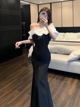 Ele Evening Gown One oulder High Waist Fi Tail Dr for Women Par Ball Host Polyester Fabric ort Sve Long ...