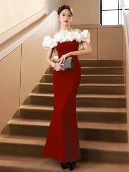 Ele Evening Gown One oulder High Waist Fi Tail Dr for Women Par Ball Host Polyester Fabric ort Sve Long ...