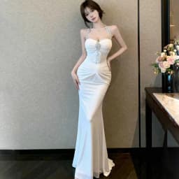Sexy High-Neck Diamond-Decorated Evening Gown Slim-Fit Backless Strapless Dress for Women Elegant Long Skirt Party Wear