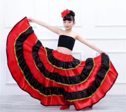 Children's Dance Skirt Outfit Bull Dance Half Skirt Performance Costume Girls' Big Swing Skirt Ethnic Stage Clothing