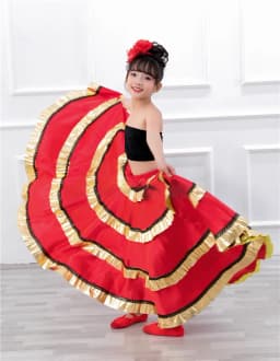 Children's Dance Skirt Outfit Bull Dance Half Skirt Performance Costume Girls' Big Swing Skirt Ethnic Stage Clothing