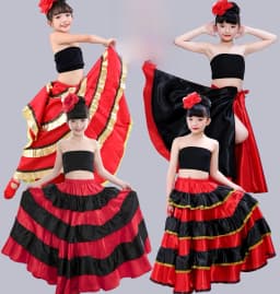 Children's Dance Skirt Outfit Bull Dance Half Skirt Performance Costume Girls' Big Swing Skirt Ethnic Stage Clothing
