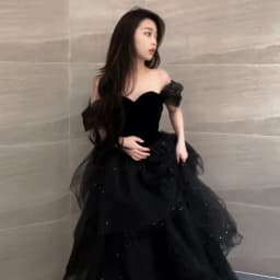 Black Puffy Skirt Dress Luxury High-End Graduation Ceremony Women's Korean Style Short Sleeve One Shoulder mid Waist Belt
