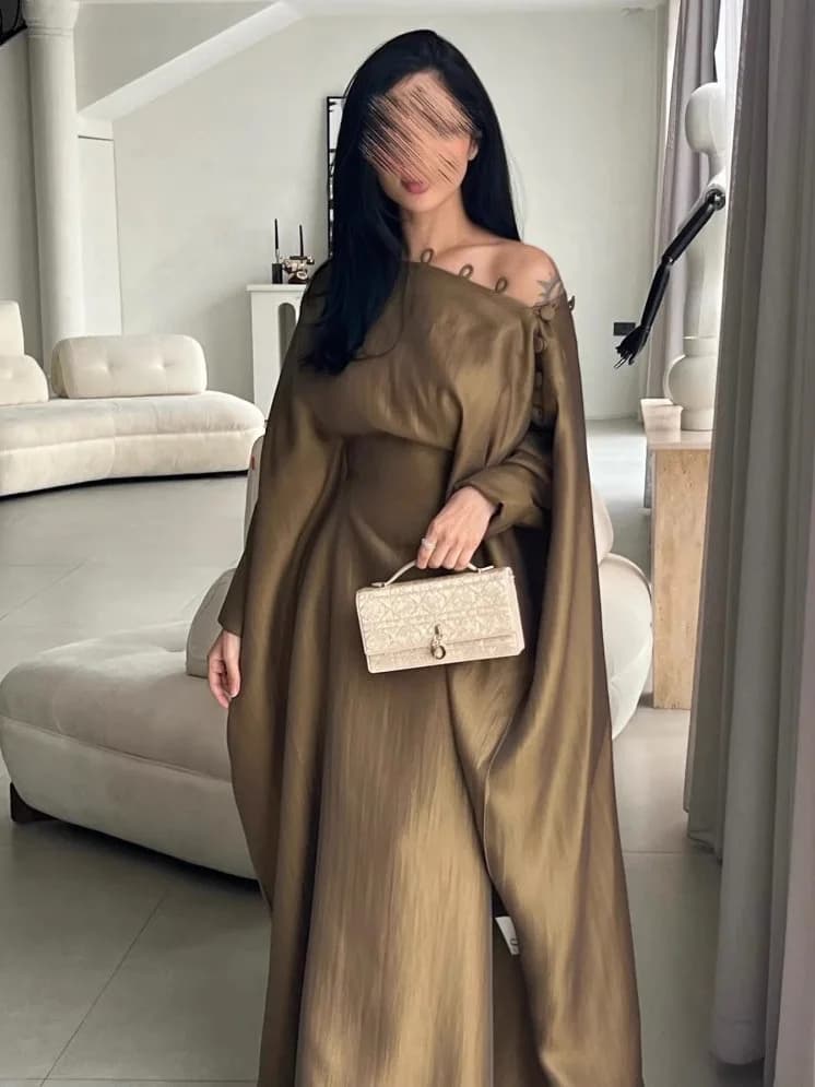 Vacation Party Wedding Gown Dress Buttoned Long Robe Dress Princess Skirt Shape Seven Sleeve mid Waist Lengthened Summer 2025