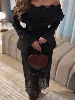 Black Sexy Lace Evening Dress One Shoulder Long Sleeve mid Waist Floor Length Party Dress for Women Suitable for Various Occa...