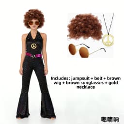 Adult Men's 70s 80s Classic Disco Outfit Shiny Shirt Flared Pants Accessories Set Bright Polyester Fabric Stage Costume