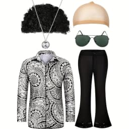Adult Men's 70s 80s Classic Disco Outfit Shiny Shirt Flared Pants Accessories Set Bright Polyester Fabric Stage Costume