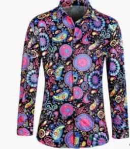 Adult Men's 70s 80s Classic Disco Outfit Shiny Shirt Flared Pants Accessories Set Bright Polyester Fabric Stage Costume