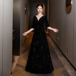 Ele Evening Gown Sparkling Sequins Slimming Performance Dr for Women Chorus Performance Piano Concert Host Dr