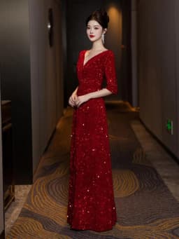 Ele Evening Gown Sparkling Sequins Slimming Performance Dr for Women Chorus Performance Piano Concert Host Dr