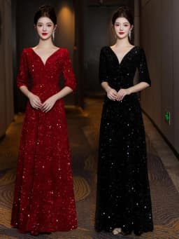 Ele Evening Gown Sparkling Sequins Slimming Performance Dr for Women Chorus Performance Piano Concert Host Dr