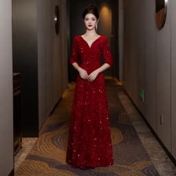 Ele Evening Gown Sparkling Sequins Slimming Performance Dr for Women Chorus Performance Piano Concert Host Dr