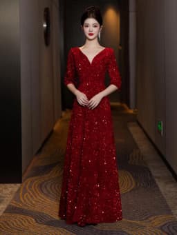 Ele Evening Gown Sparkling Sequins Slimming Performance Dr for Women Chorus Performance Piano Concert Host Dr