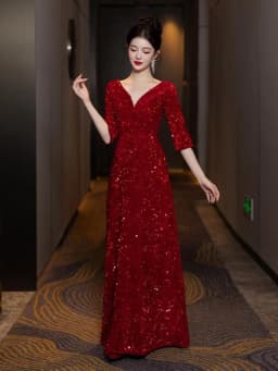 Ele Evening Gown Sparkling Sequins Slimming Performance Dr for Women Chorus Performance Piano Concert Host Dr
