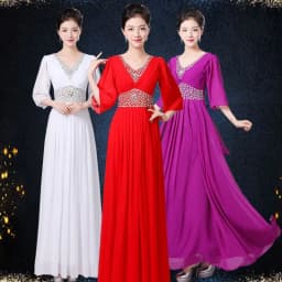 Elegant Long Chorus Performance Dress Women's Gown Stage Host Conductor Evening Gown plus Size Banquet Command Performance