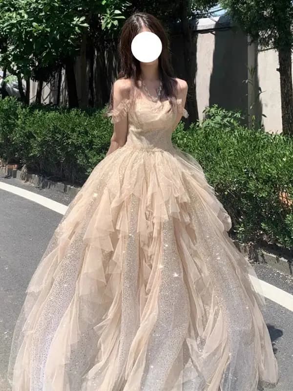 Princess Style One Shoulder Birthday Dress Adult Women's New 2024 Wedding Ceremony Hostess Dress Maids Dress with Belt