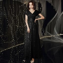 Elegant Sequin V-Neck Evening Gown Performance Hostess Dress Luxury Light Weight Ball Dress for Party Wedding Anniversary
