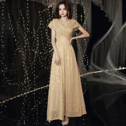 Elegant Sequin V-Neck Evening Gown Performance Hostess Dress Luxury Light Weight Ball Dress for Party Wedding Anniversary