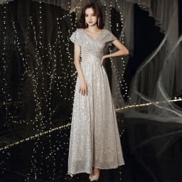Elegant Sequin V-Neck Evening Gown Performance Hostess Dress Luxury Light Weight Ball Dress for Party Wedding Anniversary