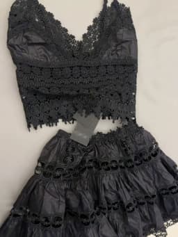 Elegant Lace Hollow out Tank Top And Skirt Set Charmsome And Innocent Style for Women Spring Season Fashion Ladies Clothing