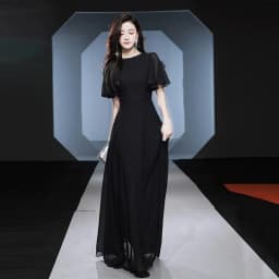 Elegant plus Size Black Evening Gown Women's Dress Conceals Belly for Banquet Slimming Aesthetic High Waist Wedding Dress