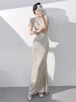 Champagne Color Evening Gown 2026 New Style Banquet Elegance Luxury Small Audience Host Adult Ceremony Sequin Fish Tail Skirt...