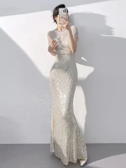 Champagne Color Evening Gown 2026 New Style Banquet Elegance Luxury Small Audience Host Adult Ceremony Sequin Fish Tail Skirt...