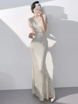 Champagne Color Evening Gown 2026 New Style Banquet Elegance Luxury Small Audience Host Adult Ceremony Sequin Fish Tail Skirt...