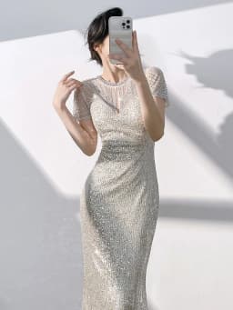 Champagne Color Evening Gown 2026 New Style Banquet Elegance Luxury Small Audience Host Adult Ceremony Sequin Fish Tail Skirt...