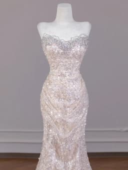 Elegant Fish Tail Wedding Dress Evening Gown with Strapless Design for Bride to Be Formal Occasion Long Evening Gown