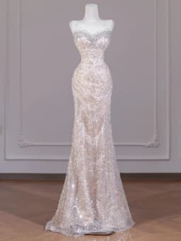 Elegant Fish Tail Wedding Dress Evening Gown with Strapless Design for Bride to Be Formal Occasion Long Evening Gown