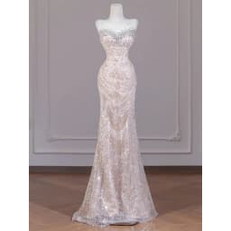 Elegant Fish Tail Wedding Dress Evening Gown with Strapless Design for Bride to Be Formal Occasion Long Evening Gown