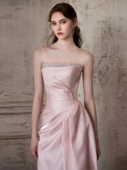 Elegant Pink Strapless Long Evening Gown for Women Wedding Engagement Party Celebration Sweetheart Ball Gown with Beads