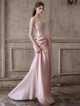 Elegant Pink Strapless Long Evening Gown for Women Wedding Engagement Party Celebration Sweetheart Ball Gown with Beads