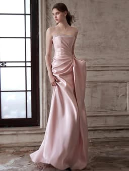 Elegant Pink Strapless Long Evening Gown for Women Wedding Engagement Party Celebration Sweetheart Ball Gown with Beads