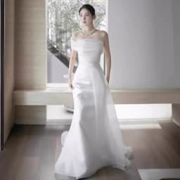 Silk Satin One Shoulder Lightweight Bridal Gown Simple Elegance White Dress Tailored Welcome Veil for Brides